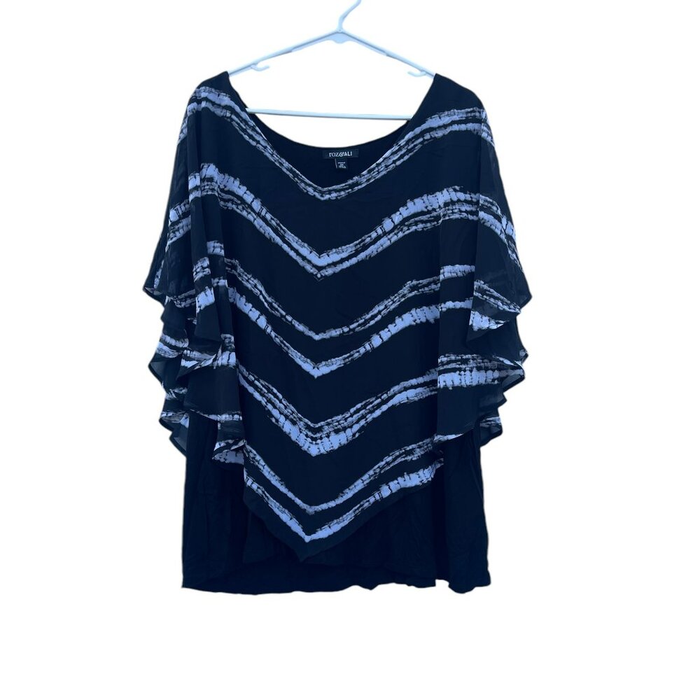 Roz & Ali Black and White Flowy Sheer Blouse 3X